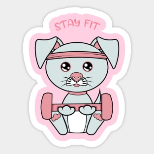 Stay fit, Cute dog lifting weights. Sticker